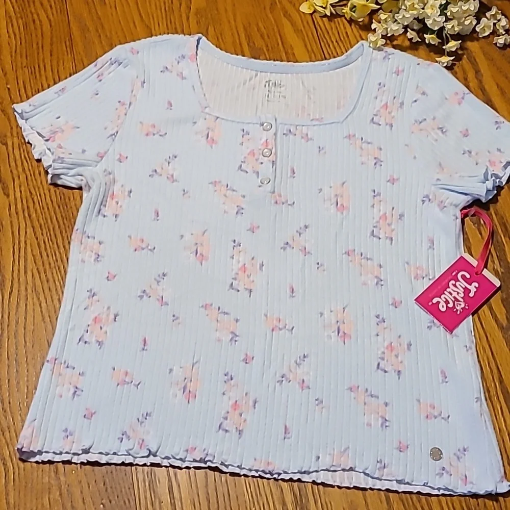 Justice NWT Light Blue Floral Top - Girls XL Plus